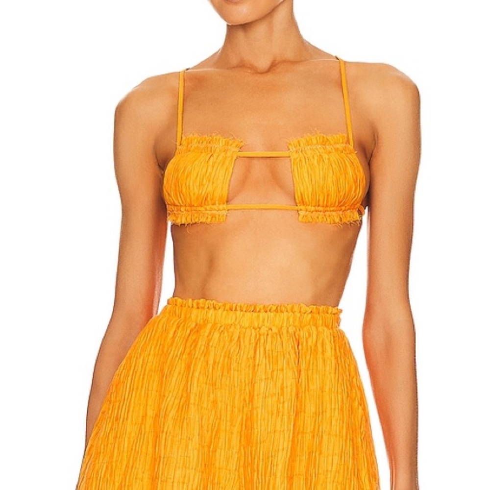 Camila Coelho Yellow Ruched Crop Top